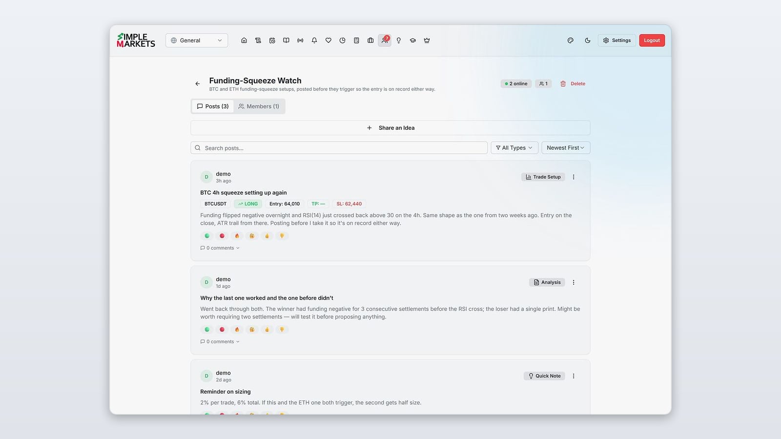 Coworking in the SimpleMarkets app